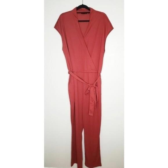 H by Halston Red Wrap Tie Jumpsuit - Picture 2 of 5